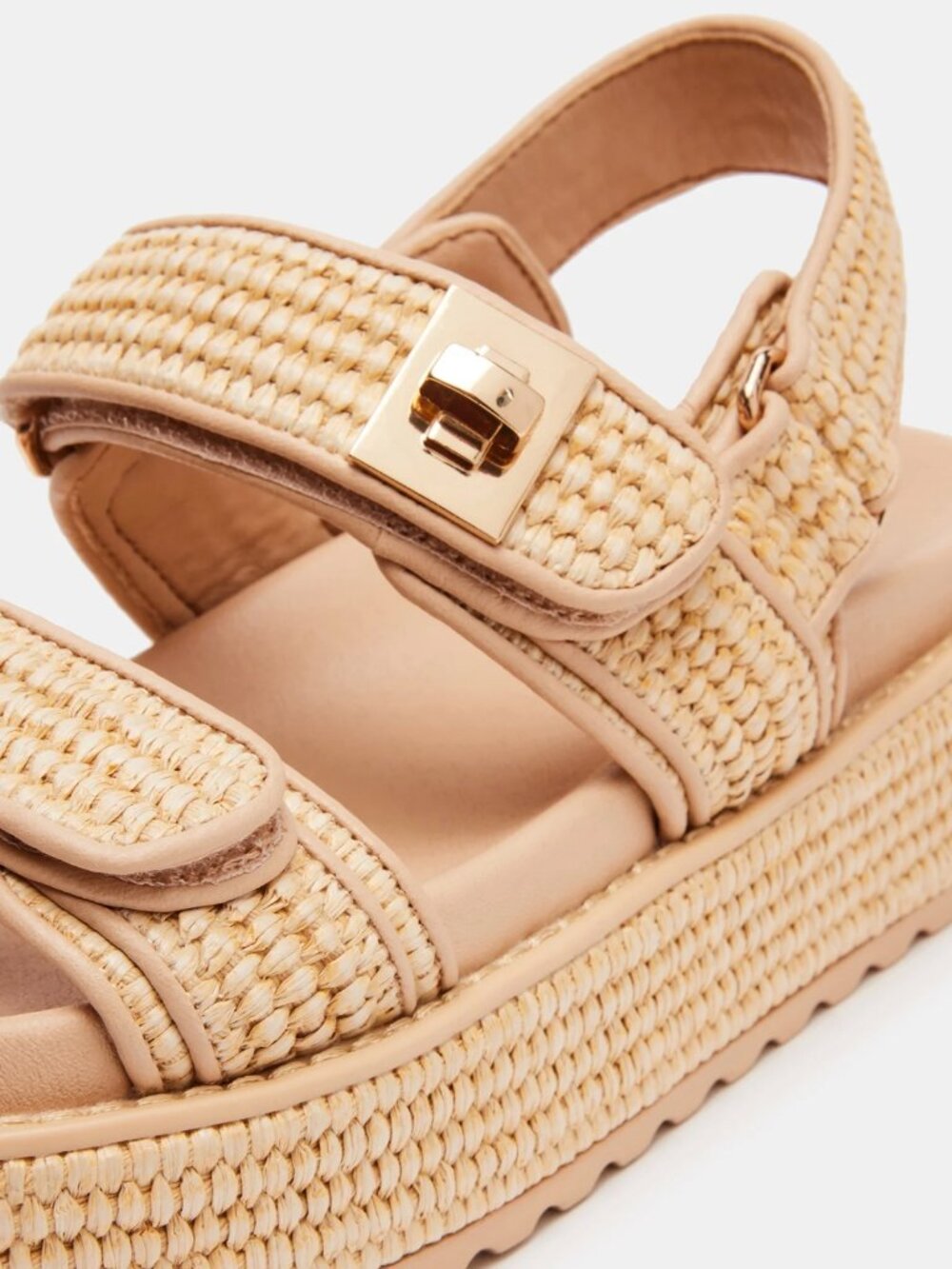 NEW STEVE MADDEN Bigmona Natural Raffia Tan Leather Size 7.5 NWOT